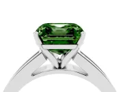 Fancy Green Asscher Cut Diamond Solitaire Ring Set in Platinum with Channel-Set Band and Prong Setting