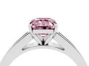 Fancy Pink Emerald Cut Diamond Solitaire Ring Set in White gold with Channel-Set Band and Prong Setting