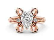 Pear Cut Diamond Twisted Band Solitaire Ring Set in Rose gold with Scroll Prongs