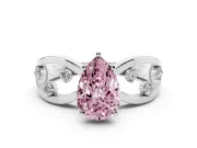 Fancy Pink Pear Cut Diamond Solitaire Ring Set in Silver with Side Stones on Criss-Cross Band and Prong Setting