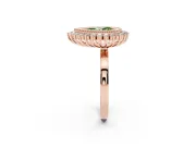 Fancy Green Pear Cut Diamond Halo Ring Set in Rose gold with Milgrain Edge and Round Prong Setting