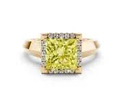 Fancy Yellow Princess Cut Diamond Halo Ring Set in Yellow gold with Cathedral Band and Prong Setting
