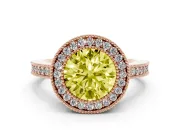 Round Milgrain Halo Engagement Ring Setting for a Fancy Yellow Lab-Grown Diamond | Pave Band | Rose Gold