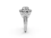 Round Vintage Floral Halo Engagement Ring Setting | Engraved Milgrain Band | Platinum