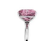Fancy Pink Radiant Cut Diamond Solitaire Engagement Ring Set in Silver with Thin Band and Prong Setting