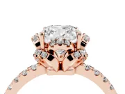 Cushion Cut Diamond Halo Pavé Band Ring Set in Rose gold with Prong-Held Center