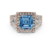 Asscher Cut Halo Split Shank Engagement Ring Setting for a Fancy Blue Lab-Grown Diamond | Round Side Stones | Rose Gold