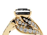 Fancy Black Princess Cut Diamond Solitaire Ring Set in Yellow gold with Layered Twist Pavé Band
