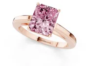 Fancy Pink Radiant Cut Diamond Solitaire Ring Set in Rose gold with Prong Setting and Classic Band