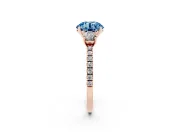 Round Three Stone Engagement Ring Setting for a Fancy Blue Lab-Grown Diamond | Pave Shoulders | Rose Gold
