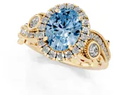 Oval Vintage Halo Engagement Ring Setting for a Fancy Blue Lab-Grown Diamond | Bezel Shoulder Accents | Yellow Gold