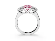 Cushion Cut Three Stone Engagement Ring Setting for a Fancy Pink Lab-Grown Diamond | Basket Prong Heads | White Gold
