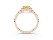 Fancy Yellow Emerald Cut Diamond Halo Ring Set in Rose gold with Delicate Pavé Band and Prong Setting