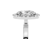 Oval Cut Diamond Halo Solitaire Ring Set in Silver with Pavé Band and Prong Setting