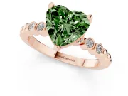 Fancy Green Heart Cut Diamond Solitaire Engagement Ring Set in Rose gold with Bezel Accents on Beaded Band