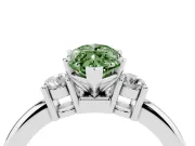 Fancy Green Three-Stone Marquise Cut Diamond Ring Set in White gold with Prong Setting and Plain Band