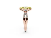 Fancy Yellow Marquise Cut Diamond Three-Stone Ring Set in Rose gold with Pavé Split Shank and Prong Setting