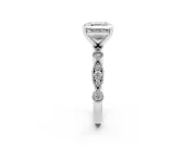 Asscher Cut Diamond Solitaire Engagement Ring Set in Silver with Milgrain Bezel Accent Band