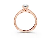 Emerald Cut Diamond Solitaire Milgrain Engraved Band Set in Rose gold with Prong Setting