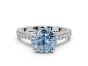 Round Pavé Solitaire Engagement Ring Setting for a Fancy Blue Lab-Grown Diamond | Crossover Gallery | Sterling Silver