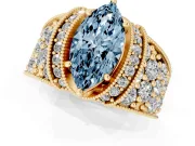 Fancy Blue Marquise Cut Diamond Milgrain Halo Pavé Engagement Ring Set in Yellow gold with Prong Setting