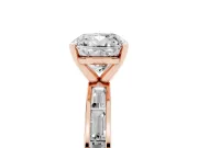 Cushion Cut Channel Set Engagement Ring Setting | Baguette Side Stones | Rose Gold