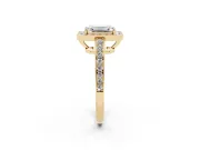 Emerald Cut Diamond Halo Pavé Engagement Ring Set in Yellow gold with Bezel Setting