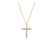 Round Lab-Grown Diamond Pavé Cross Pendant Necklace | Flared Pointed Arms | Yellow Gold