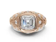 Asscher Cut Vintage Bezel Engagement Ring Setting | Beaded Paisley Shoulders | Rose Gold
