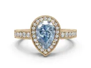 Pear-Shaped Milgrain Halo Engagement Ring Setting for a Fancy Blue Lab-Grown Diamond | Wide Pavé Band | Yellow Gold