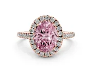 Oval Raised Halo Engagement Ring Setting for a Fancy Pink Lab-Grown Diamond | Pave Band | Rose Gold