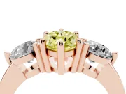 Fancy Yellow Marquise Cut Diamond Three-Stone Ring Set in Rose gold with Prong Setting and Classic Band