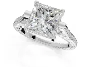 Princess Cut Vintage Cathedral Engagement Ring Setting | Carved Band | White Gold