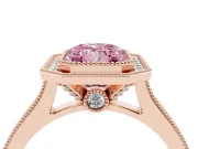 Radiant Cut Vintage Milgrain Halo Engagement Ring Setting for a Fancy Pink Lab-Grown Diamond | Bezel Head | Rose Gold