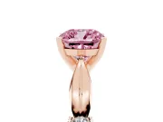 Fancy Pink Cushion Cut Diamond Solitaire Twisted Band Ring Set in Rose gold with Accent Stones and Prong Setting