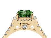 Cushion Cut Accented Halo Engagement Ring Setting for a Fancy Green Lab-Grown Diamond | Yellow Gold