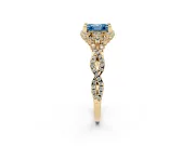 Fancy Blue Asscher Cut Diamond Halo Twist Band Solitaire Ring Set in Yellow gold with Prong-Set Center Stone