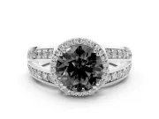 Round Halo Engagement Ring Setting for a Black Center | Two-Row Pavé Split Shank | Sterling Silver