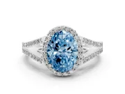 Oval Split Shank Halo Engagement Ring Setting for a Fancy Blue Lab-Grown Diamond | Sterling Silver