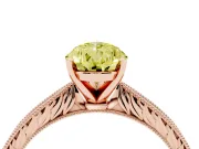 Fancy Yellow Pear Cut Diamond Solitaire Milgrain Engraved Band Set in Rose gold with Prong Setting