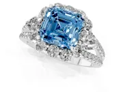 Asscher Cut Scalloped Halo Engagement Ring Setting for a Fancy Blue Lab-Grown Diamond | Pear Side Stones | White Gold