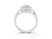 Cushion Cut Diamond Halo Engagement Ring Set in Platinum with Milgrain Pavé Band