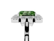 Emerald Cut Milgrain Cluster Halo Engagement Ring Setting for a Fancy Green Lab-Grown Diamond | Plain Band | White Gold