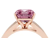 Fancy Pink Asscher Cut Diamond Solitaire Ring Set in Rose gold with Channel-Set Band and Prong Setting