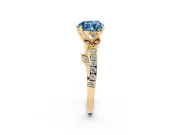 Fancy Blue Heart Cut Diamond Solitaire Leaf-Inspired Ring Set in Yellow gold with Pavé Band and Prong Setting