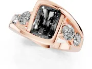 Radiant Cut Bezel Bypass Engagement Ring Setting for a Black Center | Round Side Stones | Rose Gold