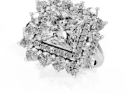 Princess Cut Floral Double Halo Engagement Ring Setting | Plain Band | White Gold
