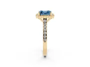 Fancy Blue Asscher Cut Diamond Milgrain Floral Halo Engagement Ring Set in Yellow gold with Pavé Band