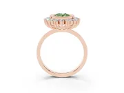 Fancy Green Oval Cut Diamond Halo Ring Set in Rose gold with Milgrain Edge and Round Prong Setting