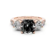 Cushion Cut Three-Stone Engagement Ring Setting for a Black Center | Pavé Shoulders | Rose Gold
